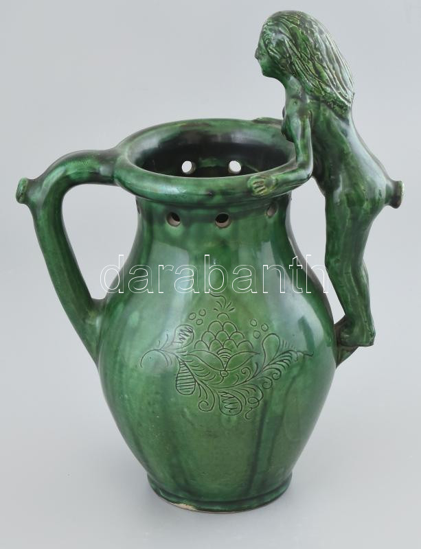 Népi erotikus / pajzán kancsó, jelzés nélkül, hibátlan, m: 30 cm - Image 3
