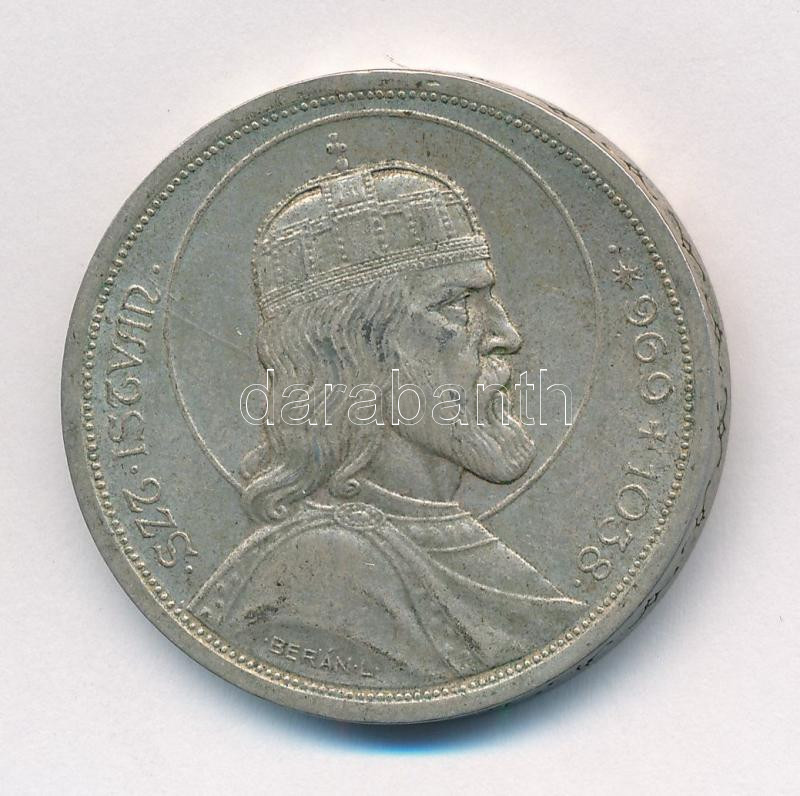 1938. 5P Ag 'Szent István' T:2 patina Adamo P8.1