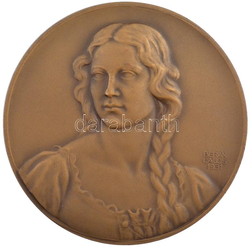 Berán Lajos (1883-1943) 1931. 'Budapesti emlék' kétoldalas bronz emlékérem, tokban (80mm) T:1- ph, kis karc