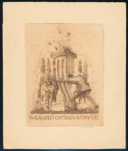 Révész Kornél (1885-1944): Ex libris Dr. László György. Rézkarc, papír, jelzett, 13x9,5 cm