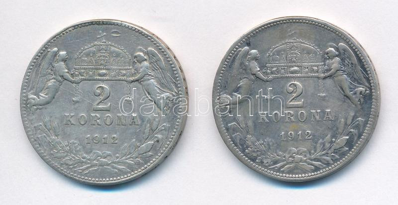 1912KB 2K Ag 'Ferenc József' (2x) T:2- mindkét érmén fülnyom Adamo K6 - Image 2