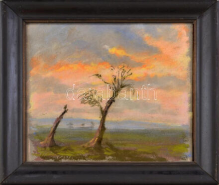 Bertalan Rózsa (1900-1987): Tündöklő égbolt. Pasztell, papír, jelzett, üvegezett fakeretben, 21x25,5 cm