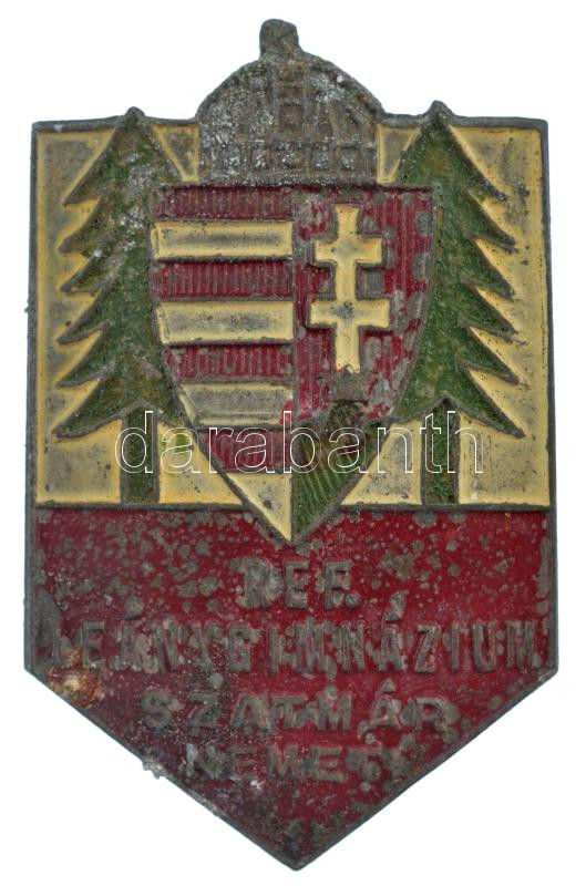 ~1940. 'Ref. Leánygimnázium Szatmárnémeti' festett Zn jelvény (39x24mm) T:2,2- tűhiány