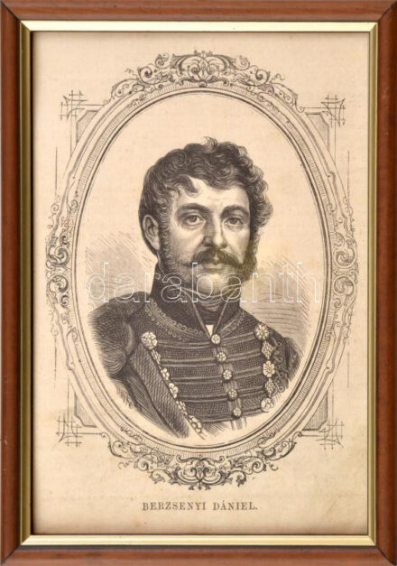 Berzsenyi Dániel, rotációs fametszet, papír, jelzés nélkül, XIX. sz. vége, üvegezett fakeretben. 21x15 cm