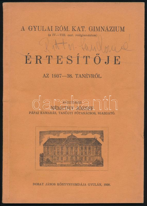 1937-38 A Gyulai gimnázium 2 db évkönyve