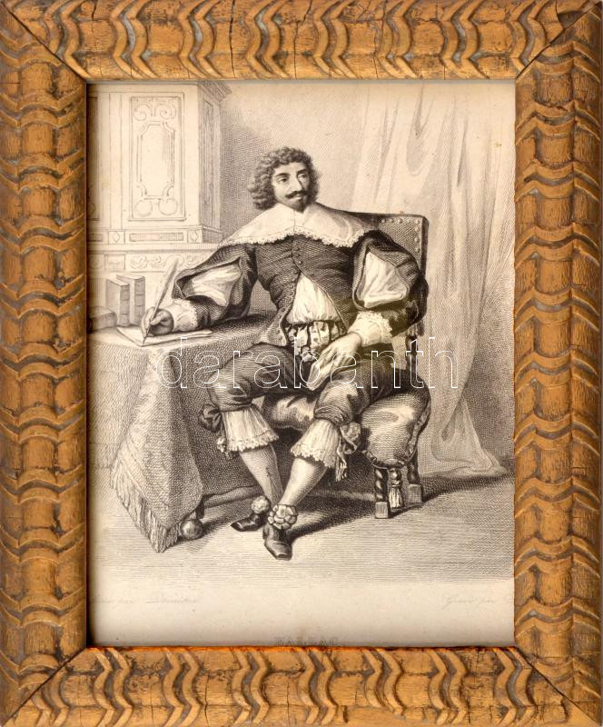 Henri Decaisne (1799-1852) után: Balzac portréja, acélmetszet, papír, jelzett a metszeten. Dekoratív, üvegezett, kissé sérült fakeretben, 20x14,5 cm