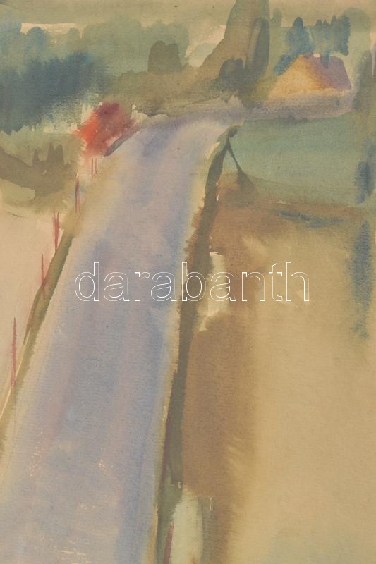 Baráth Pál (1950-): Híd. Akvarell, papír.. Keretben. Jelzett. 40x30 cm Üvegezett keretben - Image 2