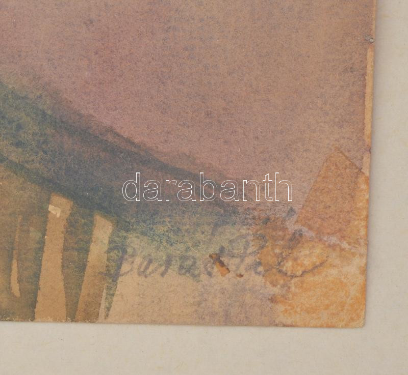Baráth Pál (1950-): Híd. Akvarell, papír.. Keretben. Jelzett. 40x30 cm Üvegezett keretben - Image 3