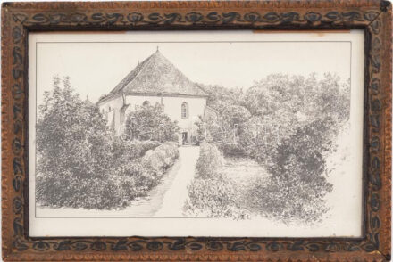 Jelzés nélkül: Kastély (Bonchída?). Tus, papír. Üvegezett, szecessziós stílusú fakeretben. 11x20 cm
