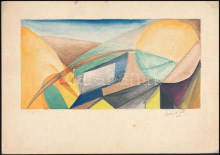 Olvashatatlan jelzéssel: Absztrakt kompozíció, 1972. Akvarell, papír, 12x24 cm