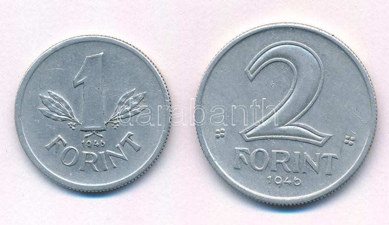 1946. 1Ft Al 'Kossuth-címer' + 1946. 2Ft Al 'Kossuth-címer' T:2 Adamo F6,F7