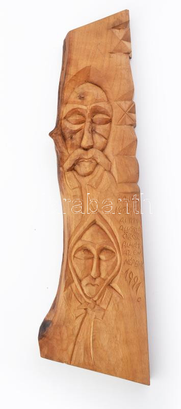 Réti Zoltán: Mohás kopjafák, Fafaragás, Jelzett 36 cm