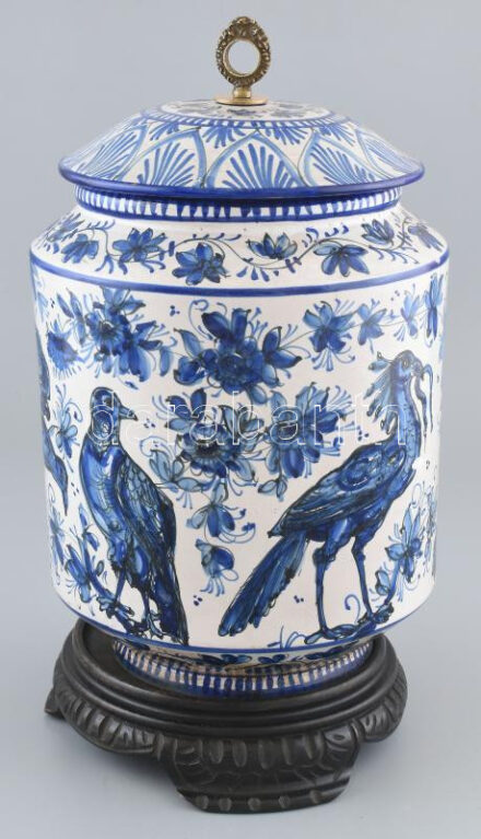 Murano Guirrieri kézzel festett kerámia edény, nem hozzávaló aljjal. Lepattanásokkal. 34 cm