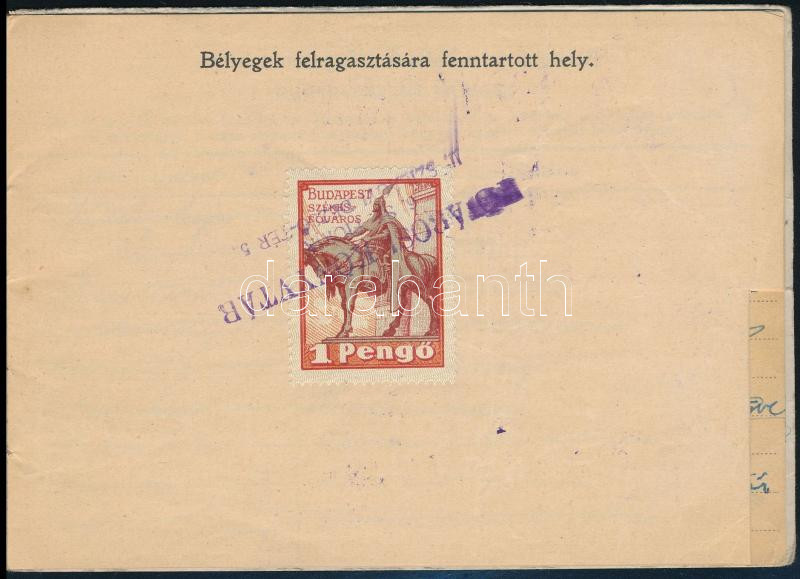 1932 Fővárosi Nyilvános Könyvtár Budapest olvasófüzete, belül okmánybélyeggel - Image 2
