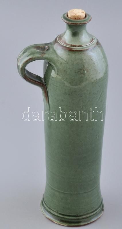 Népi kerámia füles palack, jelzés nélkül, hibátlan, m: 28 cm