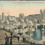 1908 London, a Franco-British Exhibition levélzárója futott képeslapon, ami képes oldalán a kiállítást ábrázolja - Image 2