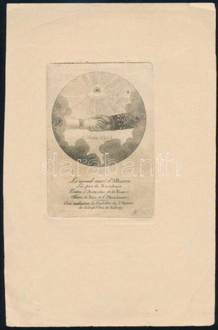 Vitéz József, Zadányi (?-1816), a pápai sarkantyú-rend lovagja és több megyék táblabírája nevét tartalmazó, Franciaországot és Ausztriát említő rézmetszet, papír, 12x8 cm