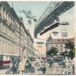 1908 Győr, Deák utca 100 év múlva a jövőben montázs. Berecz Viktor kiadása / in the future montage (EK)