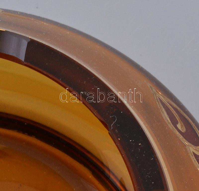 Borostyán színű üveg, hamutál, csorba, d: 16 cm - Image 2