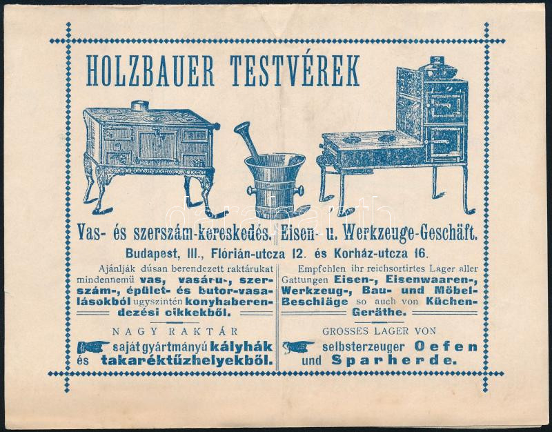 1908 A Holzbauer Testvérek vas- és szerszámkereskedésének fejléces számlája reklámmal - Image 2