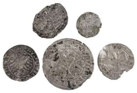~16. század 5xklf gyenge tartású Ag érmetétel, közte Szilézia / Schweidnitz 1555. (1522.) 1/2 Garas Ag 'II. Lajos' (0,91g) T:2-,3 ~16th century 5xdiff Ag coin lot all in poor condition, within Silesia / Schweidnitz 1555. (1522.) 1/2