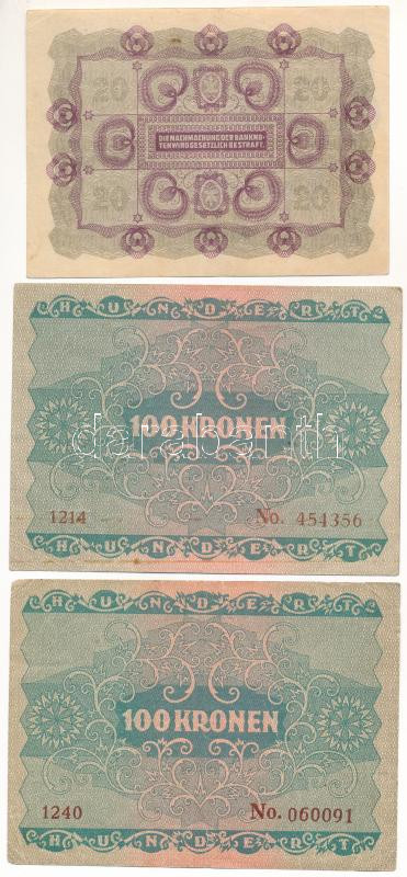 Ausztria 1922. 20K + 100K (2x) T:III Austria 1922. 20 Corona + 100 Corona (2x) C:F - Image 2