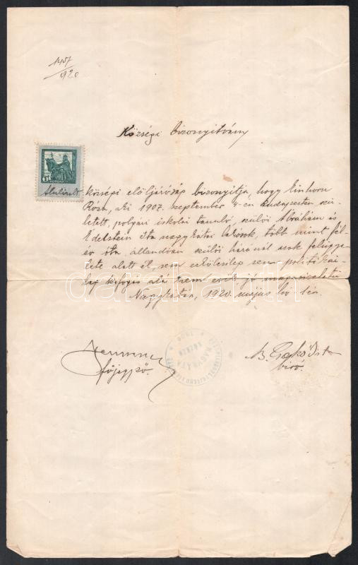 1918-1920 Eihorn Rózsi izraelita vallású tanuló 5 db iskolai bizonyítványa - Image 4