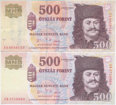 2006. 'Forradalmi emlékek'. Benne: 2006. 50Ft 'A forradalom 50. évfordulója' + 2006. 500Ft 'EB' Wittner Mária (1937-2022) 56-os szabadságharcos, későbbi országgyűlési képviselő aláírásával + Wittner Mária 2001-es parlamenti