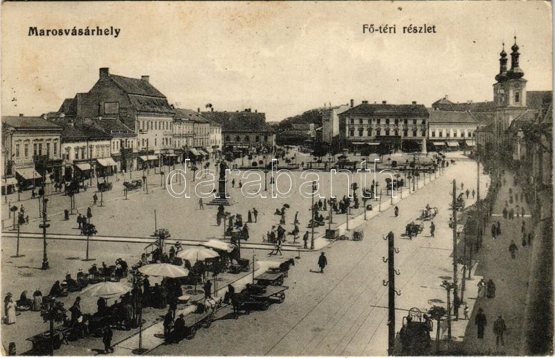 Marosvásárhely, Targu Mures; Fő tér, piac, üzletek. Porjes S. Sándor kiadása / main square, market, shops (EK)