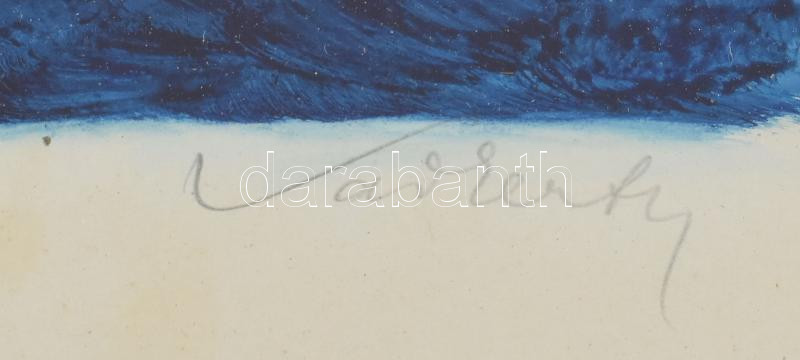 Olvashatatlan jelzéssel: Tengerpart. Tempera, papír. Üvegezett fakeretben. 16x22 cm - Image 2