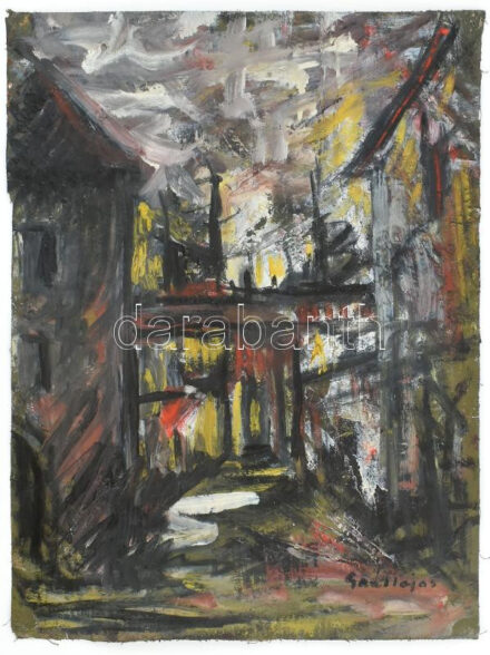 Olvashatatlan jelzéssel (...Lajos): Utcarészlet. Olaj, vászon. 43x33 cm