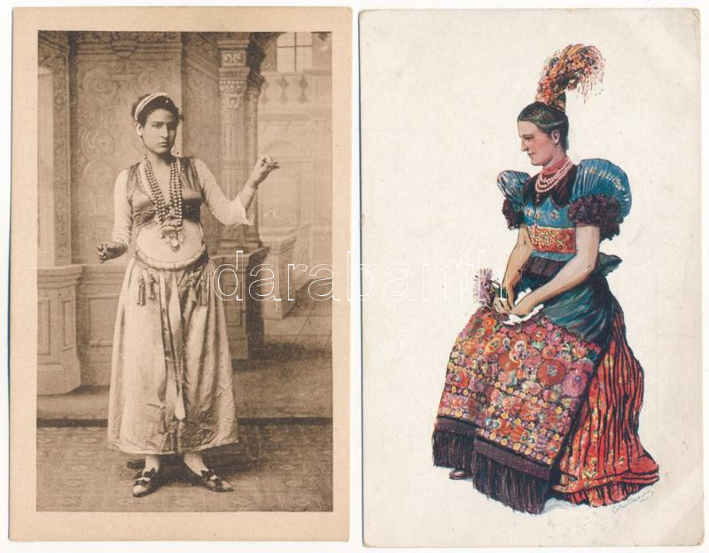 7 db RÉGI képeslap vegyes minőségben: népviseletek, folklór