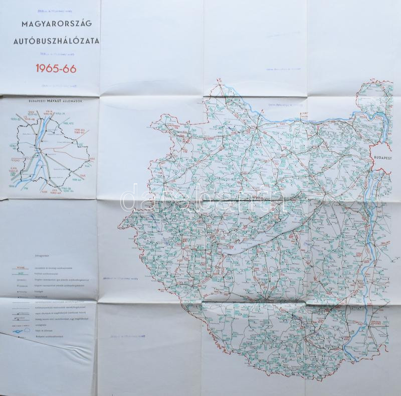 1965-1966 Magyarország autóbuszhálózata, 70×70 cm
