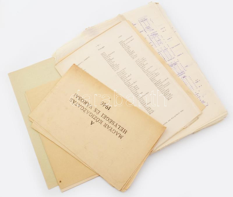 1946 A magyar közigazgatás helységei és városai, több mint 100 oldalas munkapéldány sok érdekességgel