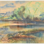 Szabó Péter jelzéssel: Táj,. akvarell, papír, 44x31 cm