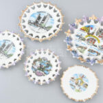 5 db japán falitányér, porcelán, kopott, jelzett, d: 13-20 cm