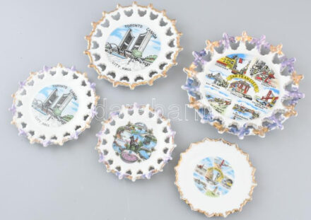 5 db japán falitányér, porcelán, kopott, jelzett, d: 13-20 cm