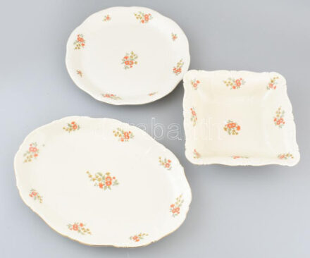 3db Zsolnay tálaló, matricás porcelán, jelzett, kopott, d: 30-38cm