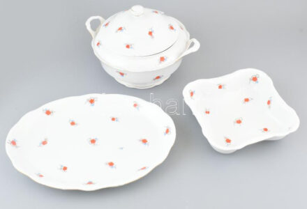3db Zsolnay tálaló, matricás porcelán, jelzett, kopott, d: 24-33cm