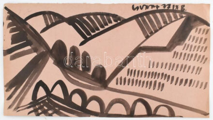 Csepeli Németh Miklós (1934-2012): Táj, Akvarell, papír, jelzett 58x31 cm