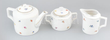 3 db Zsolnay teás kínáló, matricás porcelán, jelzett, kopott, m: 13-17 cm
