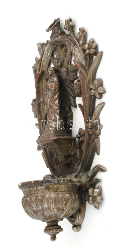 Szecessziós fali szenteltvíztartó, fém, jelzés nélkül, kopott, m: 16 cm - Image 3