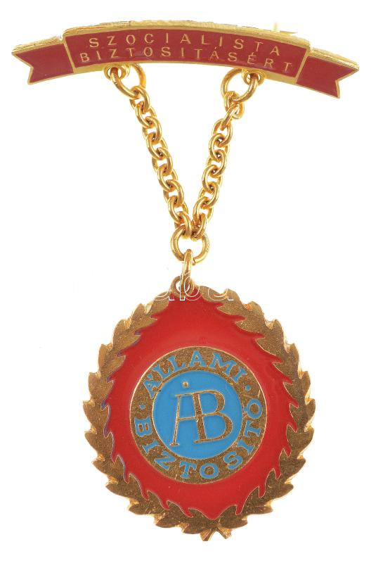 ~1980. 'Szocialista Biztosításért - Állami Biztosító' aranyozott, zománcozott kitüntető jelvény eredeti 'ÁB' tokban T:1-