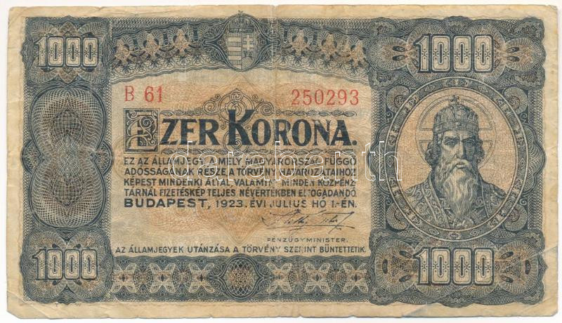1923. 1000K 'B 61 250293' nyomdahely jelölés nélkül T:III Adamo K37/1