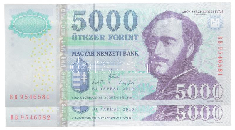 2010. 5000Ft (2x) sorszámkövetők 'BB 9546581 - BB 9546582' T:I,I- Adamo F57D1