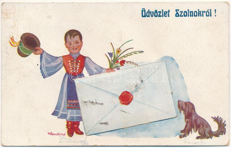 1943 Szolnok, magyar népviseletes leporellolap 10 képpel s: Klaudinyi (Rb)