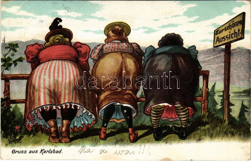 1907 Karlovy Vary, Karlsbad; Zur schönen Aussicht / humour (EB)