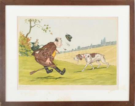 Boris O'Klein (1893-1985): Meglepetés. Karikatúra. Litográfia, papír, jelzett, foltos. Fakeretben. 22x32cm