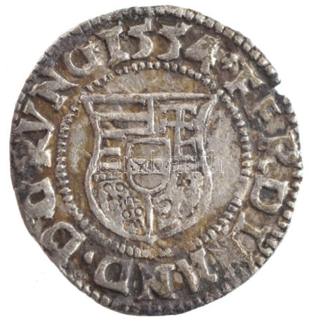 1554N-C Denár Ag 'I. Ferdinánd' (0,51g) T:1- patina, kis kitörés Hungary 1554N-C Denar Ag 'Ferdinand I' (0,51g) C:AU,XF patina, small crack Huszár: 935., Unger II.: 745.l