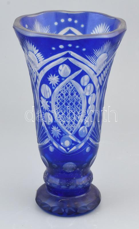 Kék ólomkristály váza, hibátlan, m:24cm